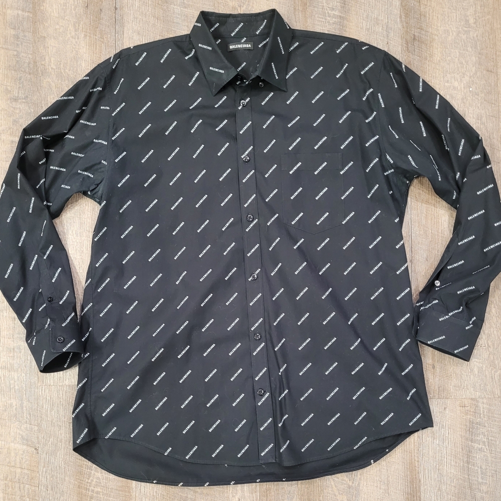 Balenciaga All Over Print Black Patterned Men's Shirt